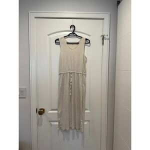 Uniqlo Knit Tank Dress Sleeveless Drawstring Waist Casual Beige M‎